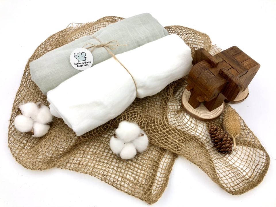 #SaveTheElephants: Bamboo Pure Cotton Muslin Swaddle Blankets (Grey + White)