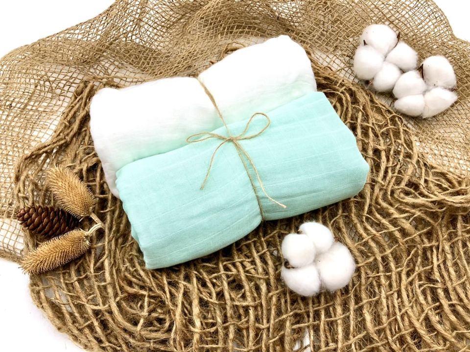 #SaveTheElephants: Bamboo Pure Cotton Muslin Swaddle Blankets (Light Green + White)
