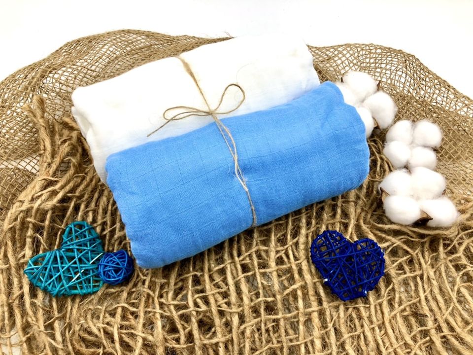 #ForOurChildren: Bamboo Pure Cotton Muslin Swaddle Blanket (Blue+White Colors)