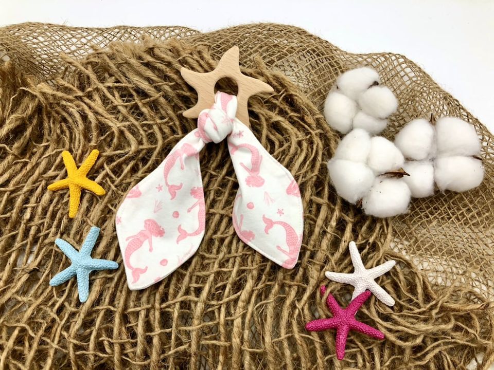 #SaveTheMarineLife: Natural Wooden Big Starfish Teether + Organic Cotton Cloth (UnderTheSea)
