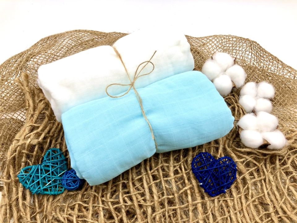 #SaveTheNature: Bamboo Pure Cotton Muslin Swaddle Blanket (Nature, Water element) – Light Blue color