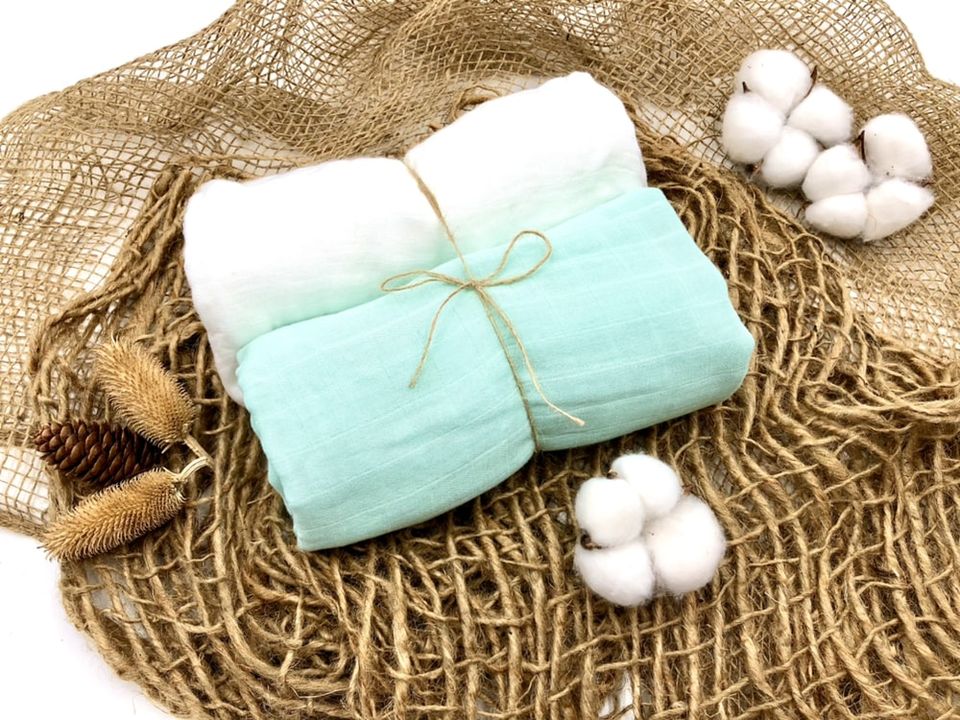 #SaveTheNature: Bamboo Pure Cotton Muslin Swaddle Blanket (Nature, Earth element) Light Green color
