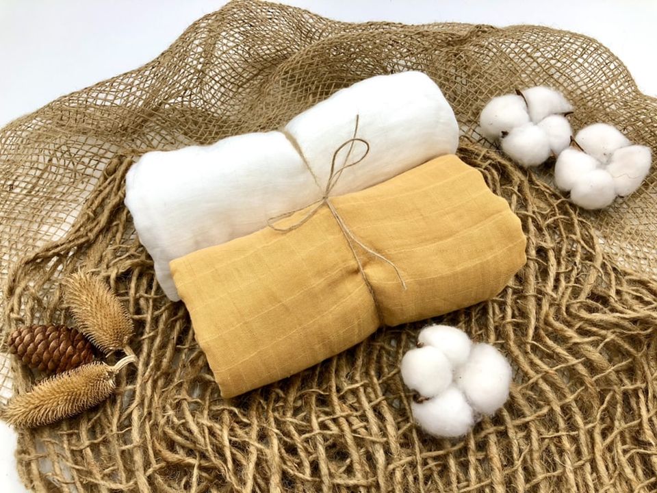 #SaveTheElephants: Bamboo Pure Cotton Muslin Swaddle Blanket (Earthy Mustard+White)