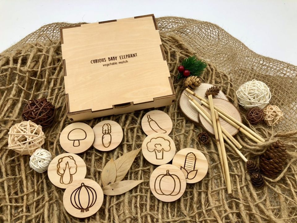 #SaveTheNature: Toy Set - Wooden Matching Game + Wooden Box (Plants)